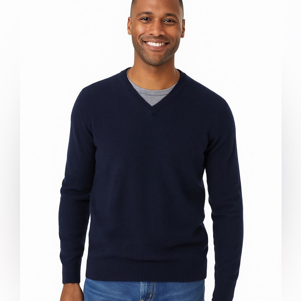 Magaschoni Cashmere V-Neck Deep Navy Blue Sweater